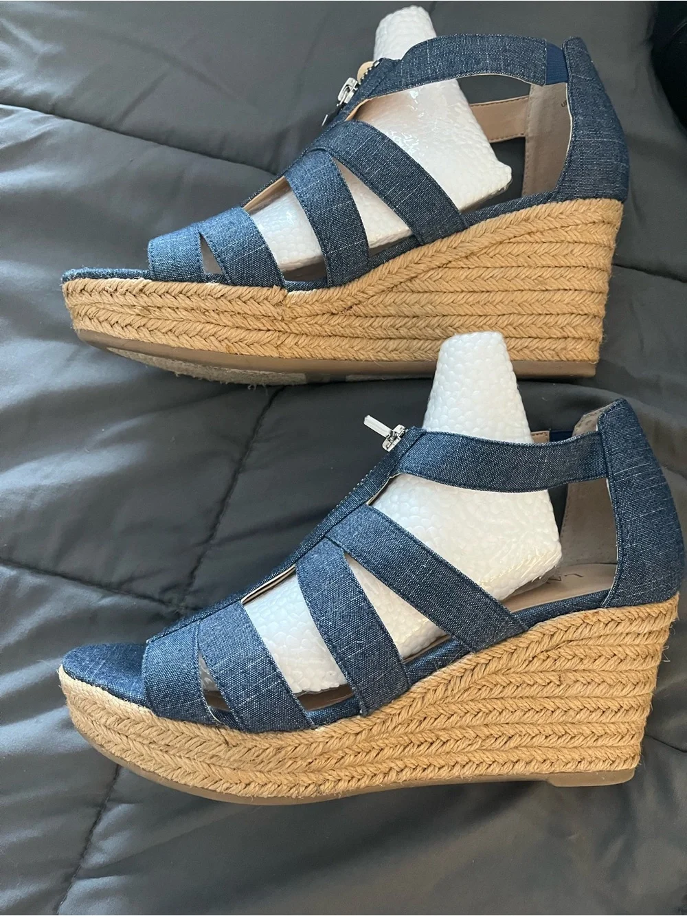 Lauren Ralph Lauren Denim Blue Zip Wedge Sandals